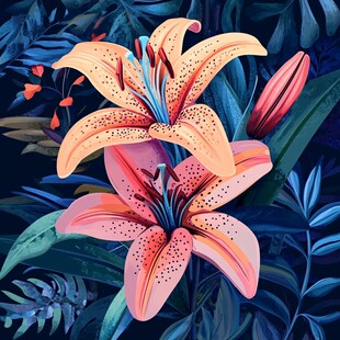 绚丽百合花与繁茂绿植