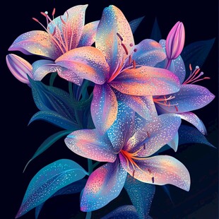 梦幻炫彩百合花插画