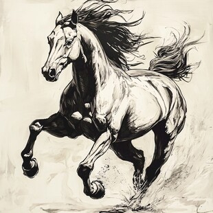 奔腾骏马黑白艺术画作
