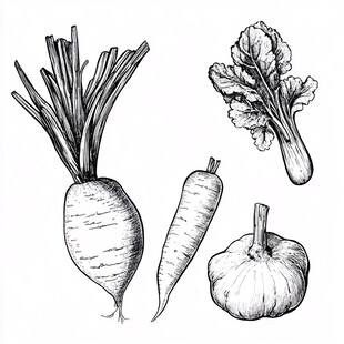 手绘蔬菜素描图