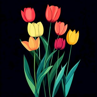 多彩郁金香插画