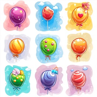 多彩卡通气球糖果插画素材