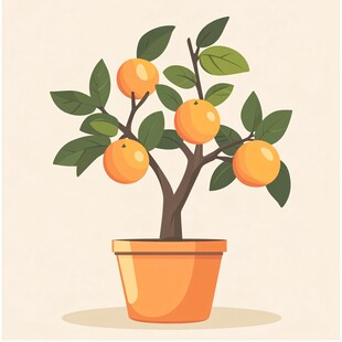 盆栽橘子树 清新插画风格
