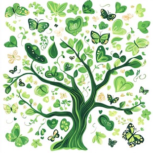 绿意盎然的蝴蝶树插画