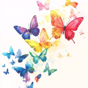 彩色蝴蝶飞舞水彩插画