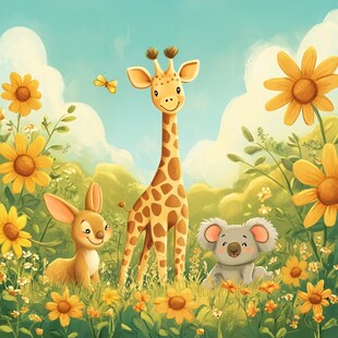 花丛中的可爱动物们