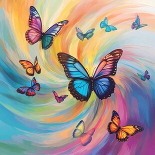 梦幻彩蝶在绚丽漩涡中飞舞