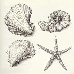 手绘海洋贝壳与海星图案