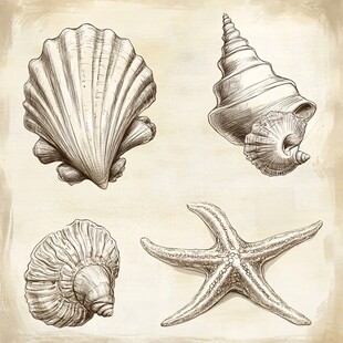 手绘海洋贝壳与海星图案