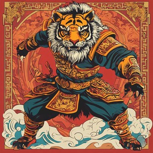 虎形武将插画 古风神韵
