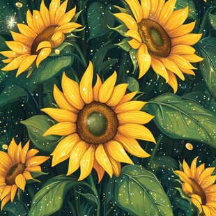 梦幻向日葵花卉插画图案