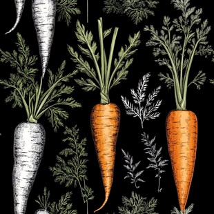 手绘胡萝卜与枝叶图案