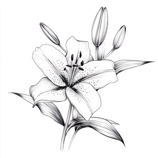 黑白手绘百合花