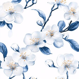 蓝白花卉图案设计素材