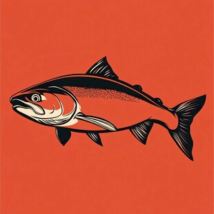 红色背景上的鲑鱼插画