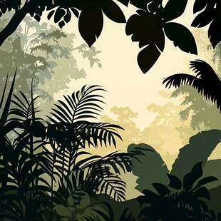 热带丛林植物剪影景观