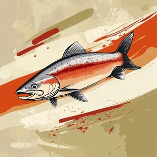 手绘风格的跳跃三文鱼