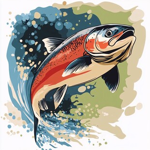 跃起的鲑鱼插画