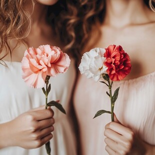 双姝手持康乃馨优雅画面