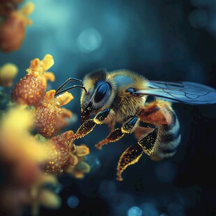 蜜蜂花间采蜜瞬间