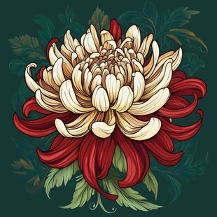 双色菊花插画 复古风花卉