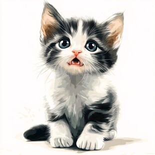 可爱黑白小猫张嘴萌态