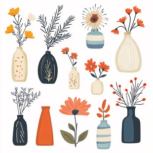 花瓶插花插画集合