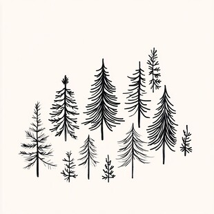 简约手绘风格的松树图案