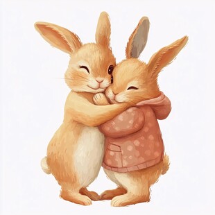 拥抱的可爱兔子插画
