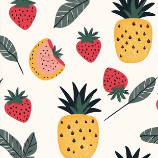 草莓菠萝绿叶可爱图案
