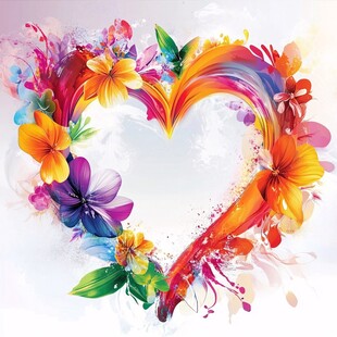 心形花卉绚丽水彩图案