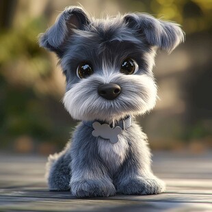 可爱灰毛小狗乖巧坐姿