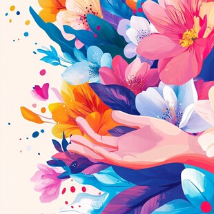 手绽繁花 梦幻艺术插画