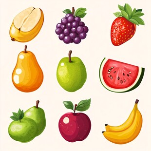 多彩手绘水果集合