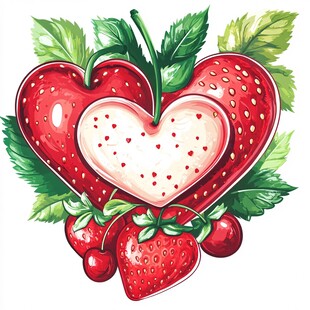 心形草莓插画 甜蜜水果风