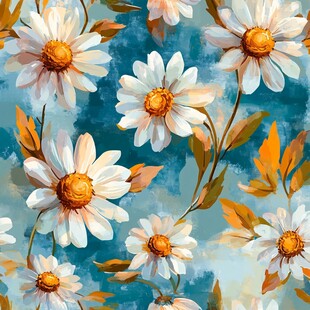 蓝底雏菊花卉图案设计