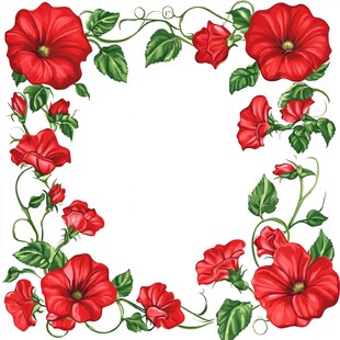 红色花卉边框装饰图案