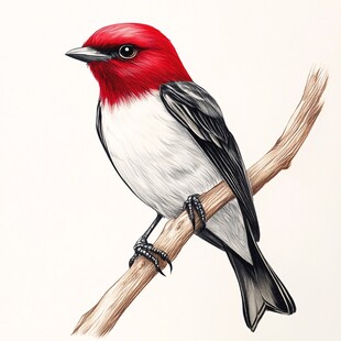 红顶小鸟栖于树枝间