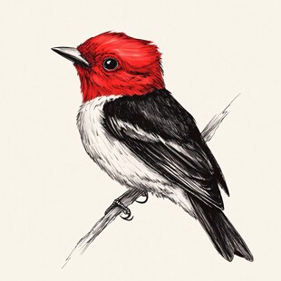 红顶小鸟栖息图