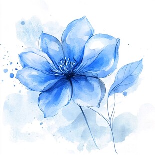 蓝色水彩花卉清新插画