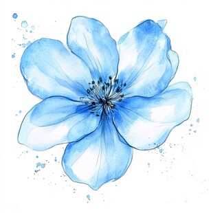 蓝色水彩花朵艺术插画