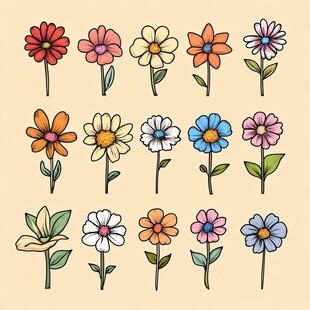手绘多彩小花插画集合