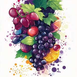 缤纷水彩风水果组合插画