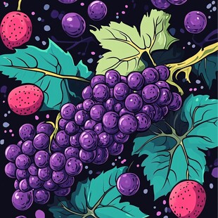 紫色葡萄与草莓插画图案