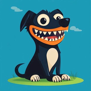 咧嘴笑的卡通小狗