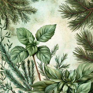 清新绿植水彩插画背景图