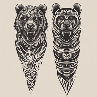 双熊图腾纹身风格图案设计