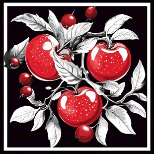 红苹果与枝叶的精美插画