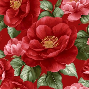 红粉花卉绿叶精美图案