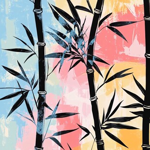 水墨风多彩竹子插画